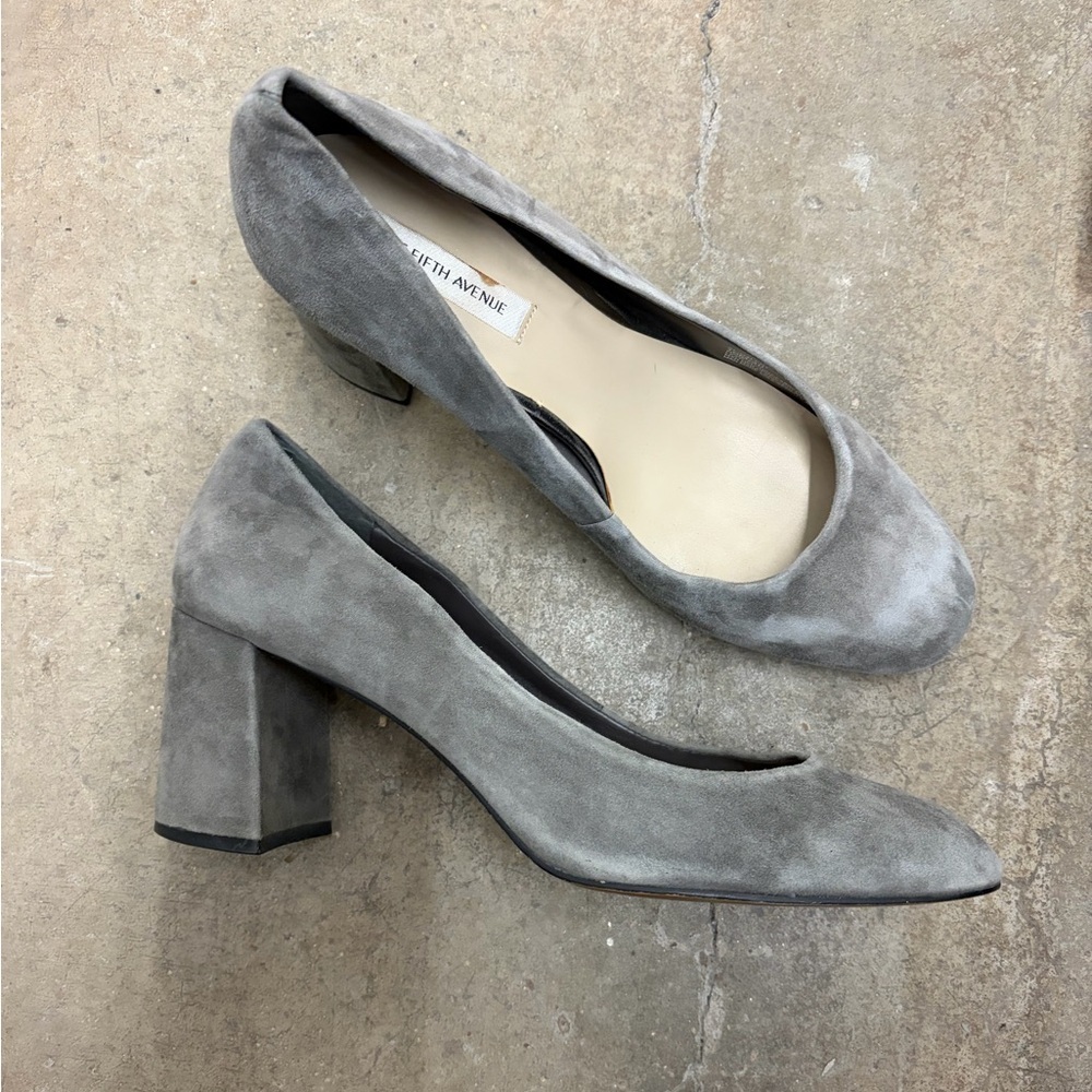 Saks fifth avenue galent genuine Gray Suede Block‎ Heel Pumps block heels